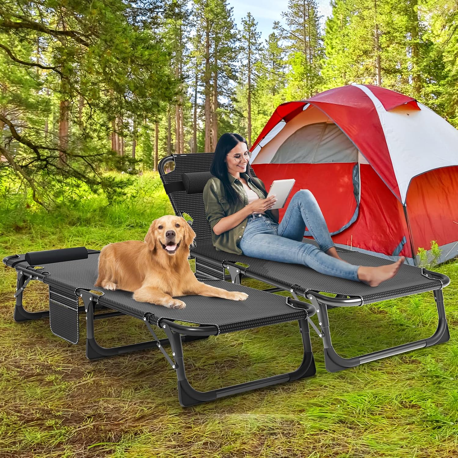 LILYPELLE Portable Folding Camping Cot with Mattress and Pillow for Adults