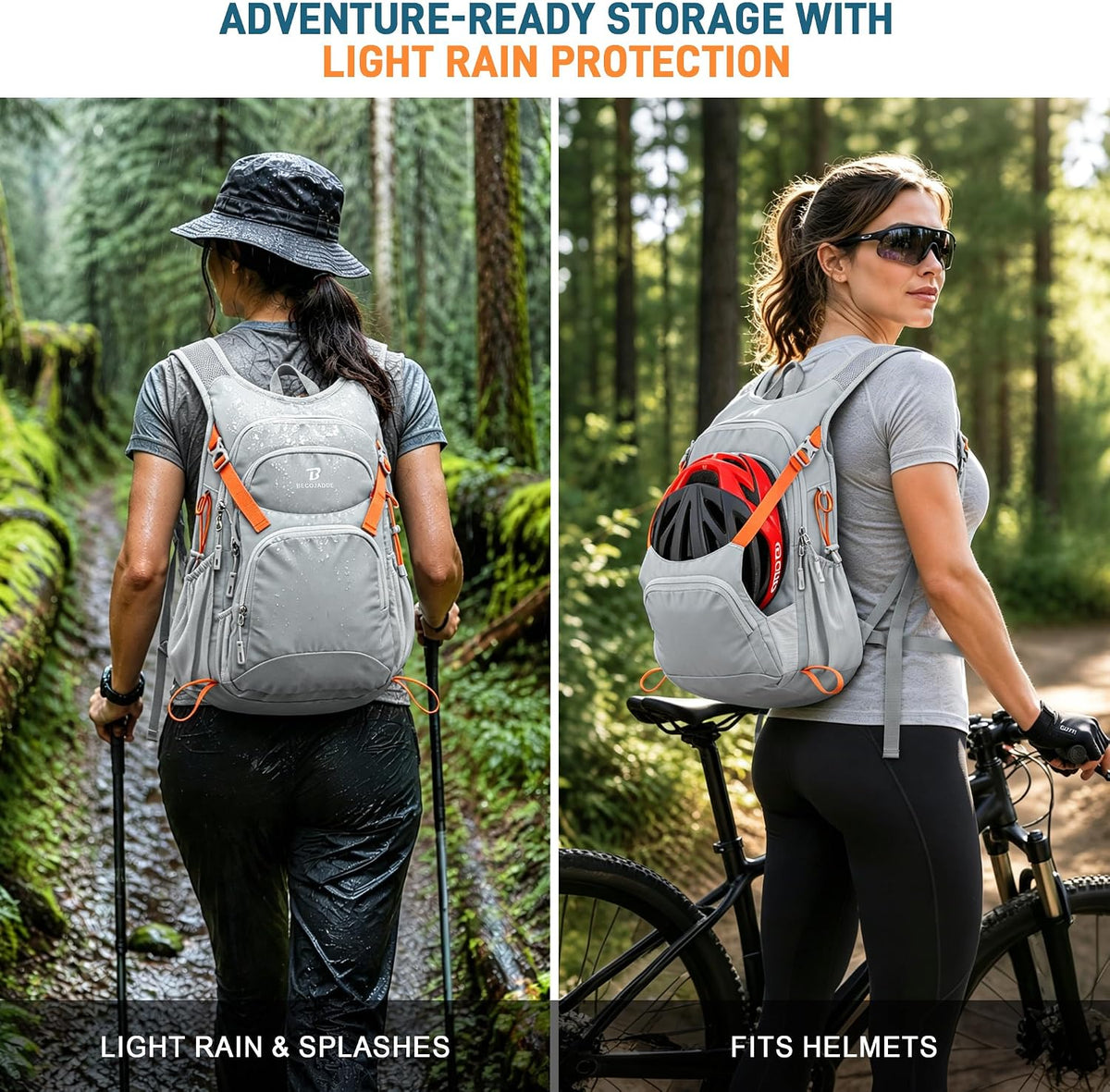 BECOJADDE 20L Hiking Backpack Lightweight Travel Backpacks Water-Resistant Daypack Fits Cycling Helmets for Men Women for Daily Outdoor Camping, Mist Gray