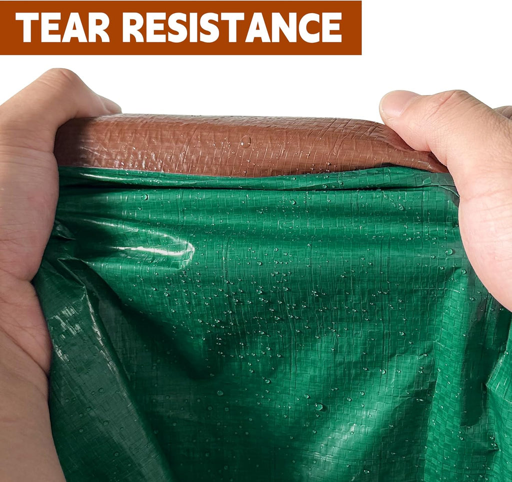 50x50Ft 7mil Waterproof Tarp Reinforced Edges Grommets, Green/Brown