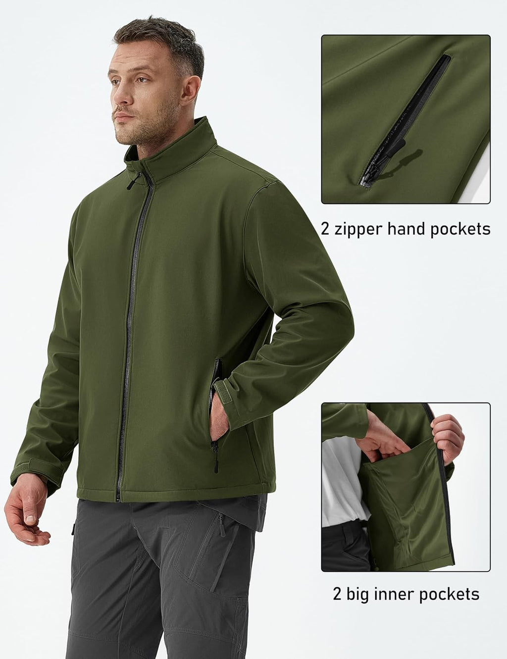 MAGCOMSEN Men's Fleece Lined Softshell Jacket Lightweight Waterproof Windbreaker Zip Up Winter Rain Coat Tactical Hiking