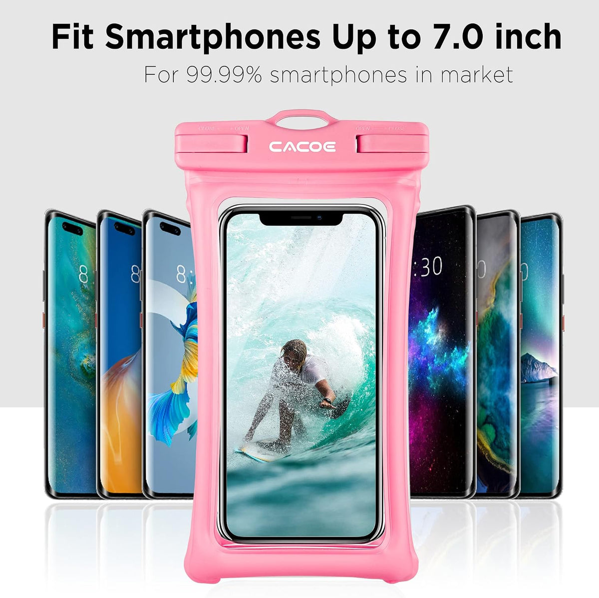 CACOE Floatable Waterproof Phone Pouch 2 Pack Up to 7.0",Black+Pink