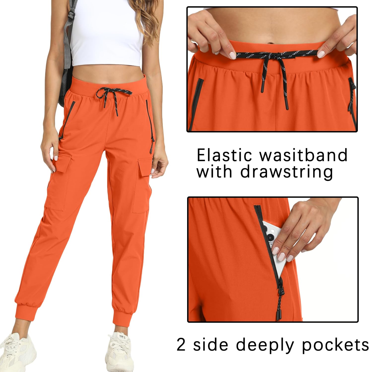 Womens Cargo Hiking Pants with 4 Pockets Lightweight Water Resistant