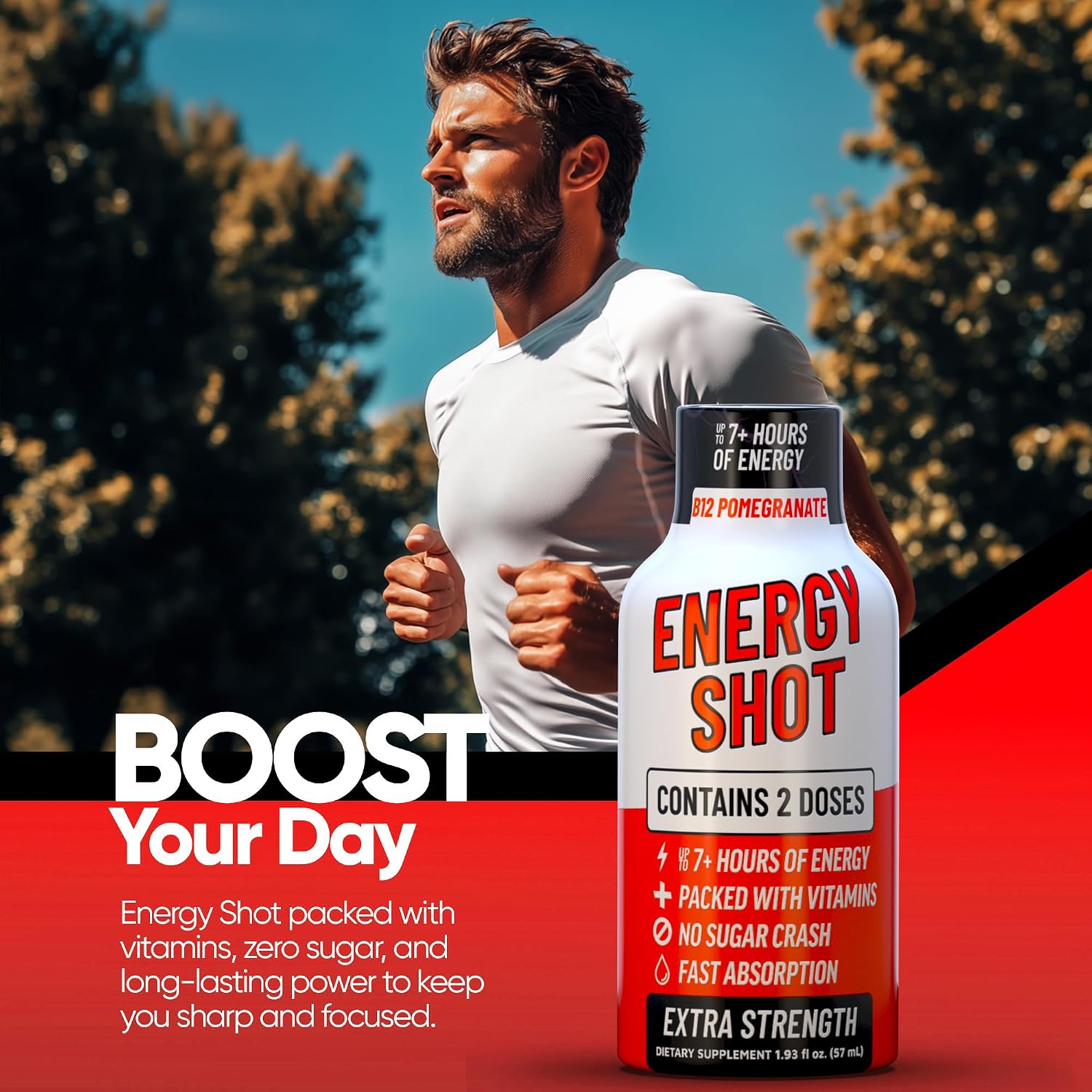 B12 Pomegranate Extra Strength Energy Shot 12 PK – 260mg Natural Caffeine B12 B6 – Energy & Vitality Support – 2 Servings Sugar Free Zero Calorie Green Tea B-Vitamins Electrolytes Vegan – 1.93 fl oz