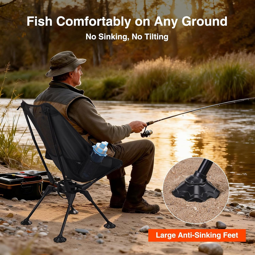 Trakiom 360 Swivel Folding Camping Chair Mesh Back Anti Sink 300 LBS