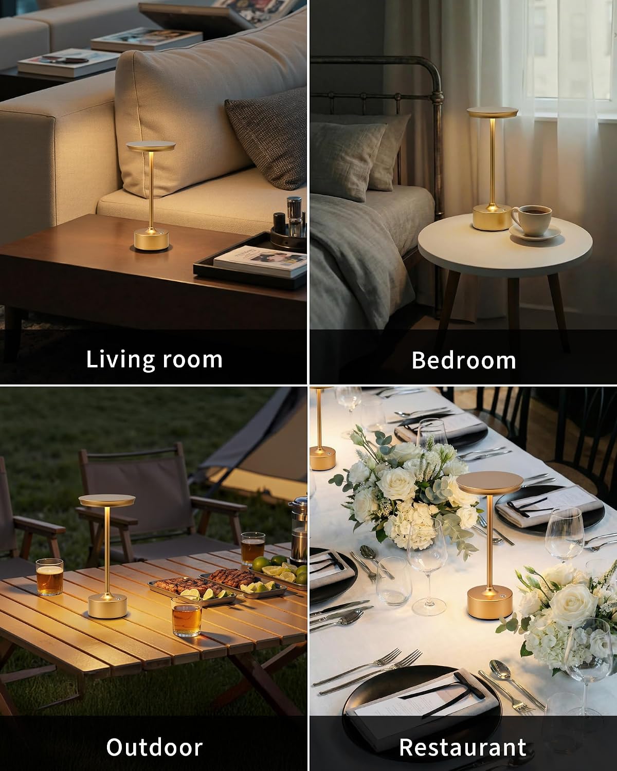 PUSU Rechargeable Table Lamps Set of 2, Gold Cordless Portable Desk Lamp