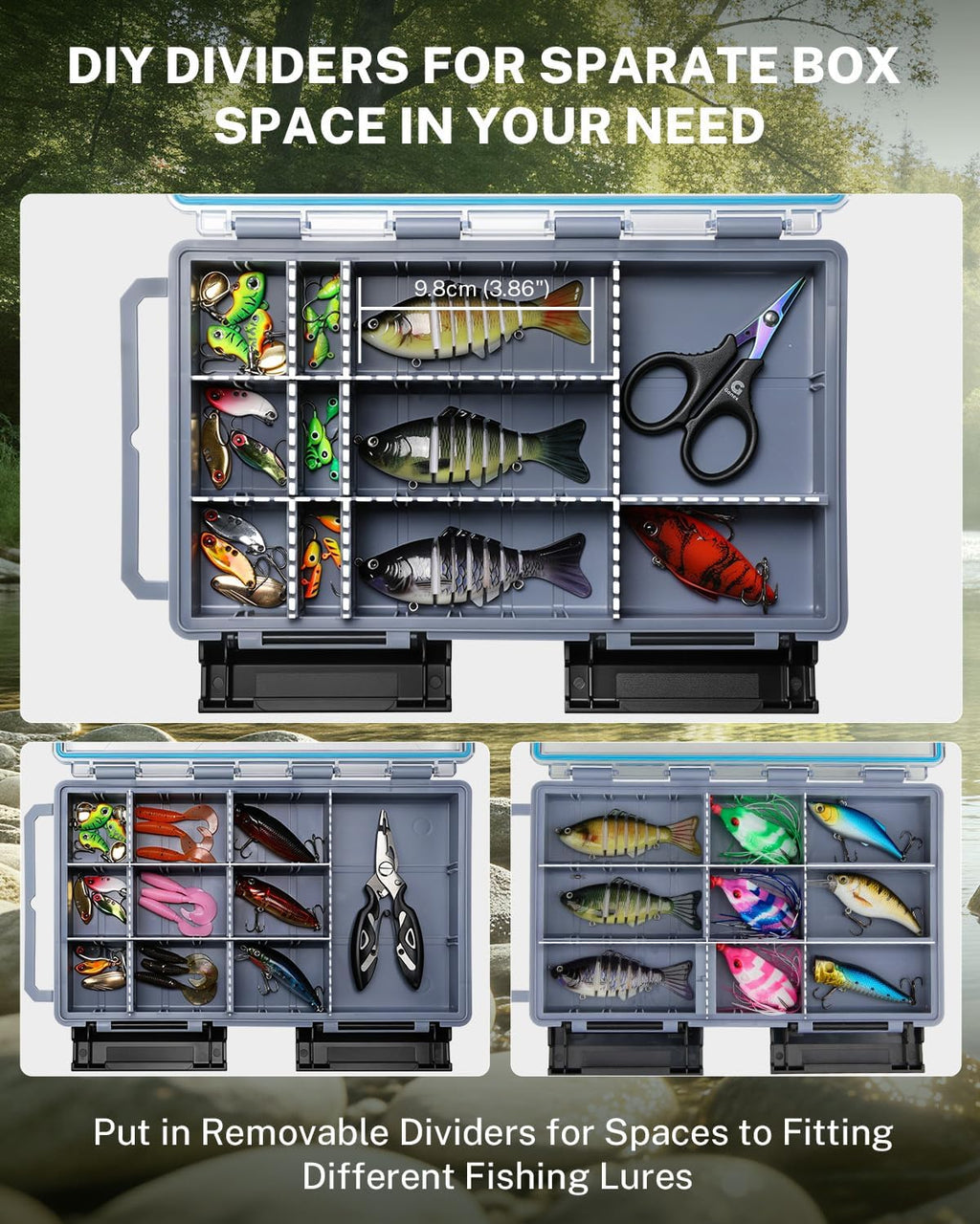 Gonex 3600 Tackle Trays Boxes, Removable Dividers, Waterproof, for Fishing