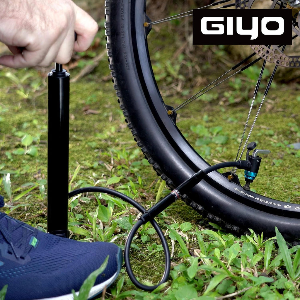 GIYO Bike Frame Floor Pump - Compact & Durable, Fast Tire Inflation for Road & MTB - Presta/Schrader, Max 140 psi - Small Pump with Gauge (GM631)