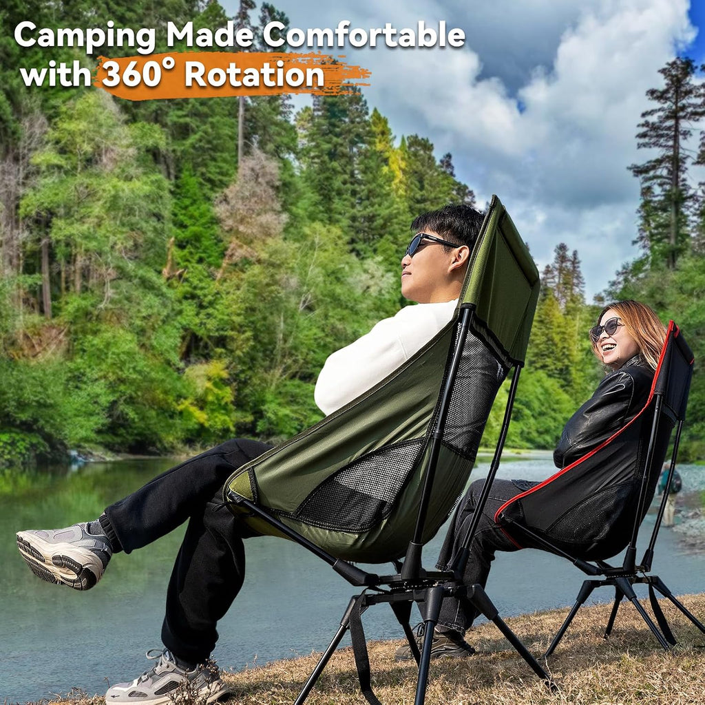 Upgraded 360° Swivel Folding Camping Chair, Lightweight High Back Portable Chairs with Head Support, Compact & Stable for Outdoor Camp, Travel, Beach, Picnic, Festival, Fishing, Hiking, Backpacking