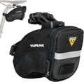 Topeak Aero Wedge Pack with Fixer F25 (Small), Compact Aerodynamic Bike Saddle Bag with QuickClick Mount, Durable 1000D Nylon, Reflective Strip, Safety Light Clip