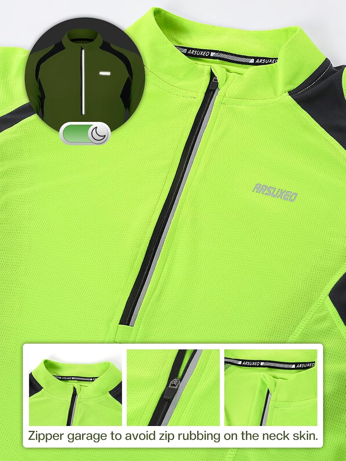 ARSUXEO Men's Half Zipper Cycling Jerseys Long Sleeves Mountain Bike Shirts 6031