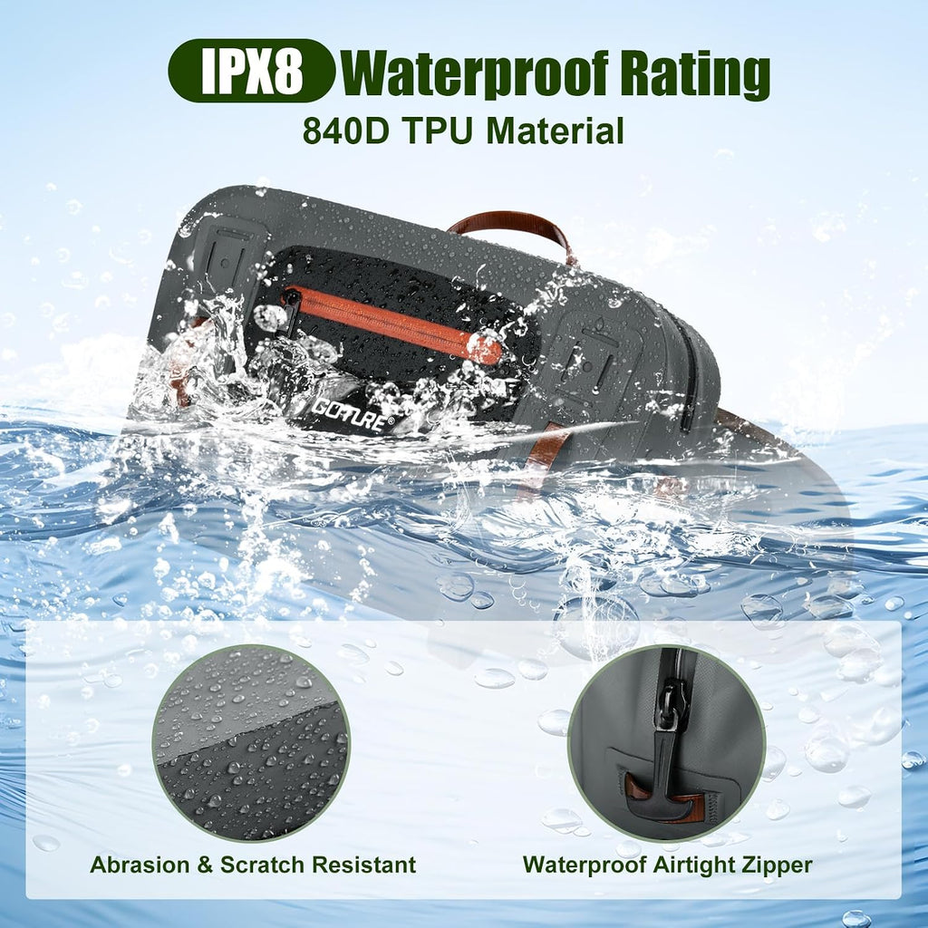 Goture Waterproof Fishing Waist Pack, IPX8 840D TPU Large Tackle Bag