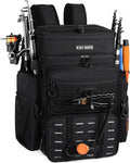 Fishing Backpack with Cooler & 4 Rod Holder, Large 45L Tackle Bag Store Fishing Gear Boxes Gifts for Men Woman-Black Back Pack