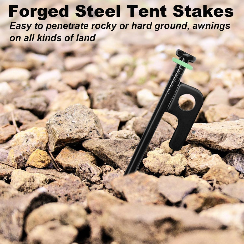 24Pcs Tent Stakes, 12in Heavy Duty Tent Stakes with Storage Pouch, Forged Steel Metal Stake for Tent Used on Rocky Place, Grassland, Dessert(24Pcs, 12in, Diameter 1/4")