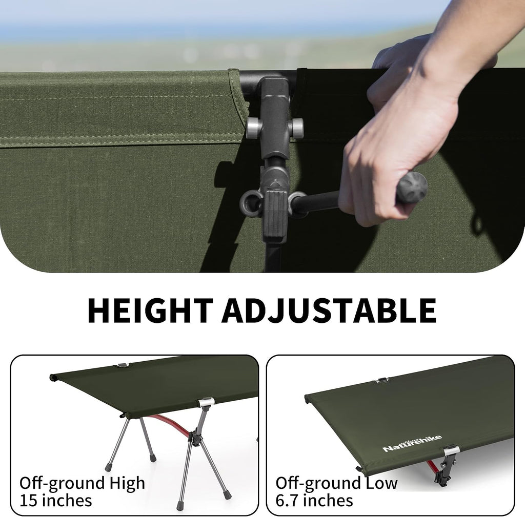 Naturehike ArmyWild Folding Camping Cot, Height Adjustable Ultralight Backpacking Cot, Portable Camping Bed for Camping Hiking Travel Home