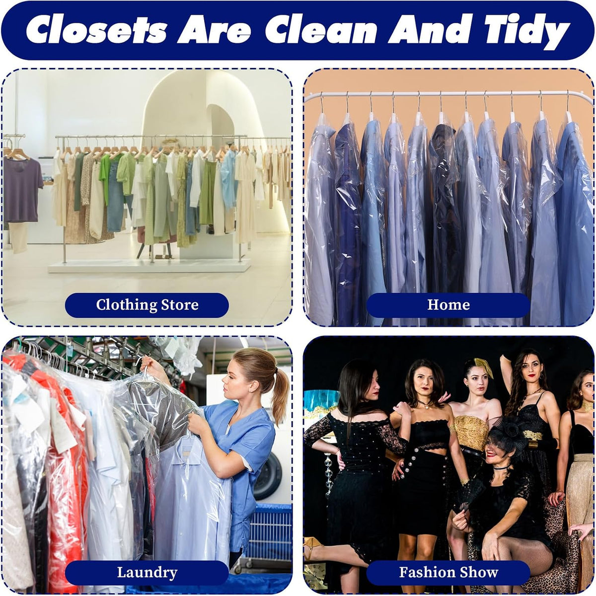 120 Pack Dry Cleaning Bag 60x90cm Plastic Clear Garment Bags for Hanging Clothes, Dry Cleaner Bags Clothing Covers Dust-Proof Clothing Protector Covers for Suits Coats Clothes Hanging and Storage