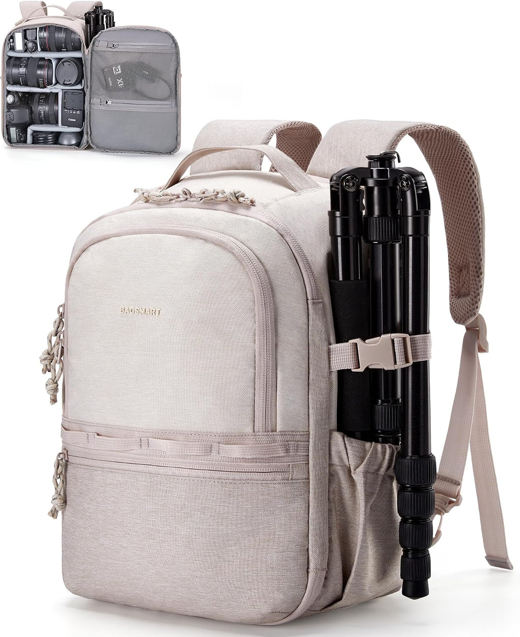 BAGSMART 2 in 1 Small Camera Backpack for DSLR, Fits 12.9" iPad, Gray