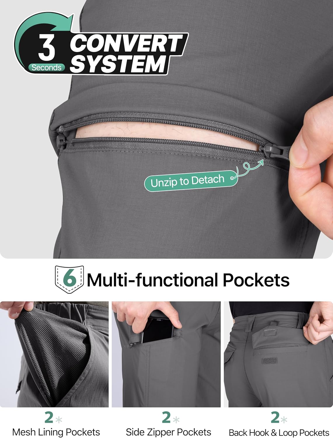 FREE SOLDIER Men's Convertible Hiking Pants Outdoor Lightweight