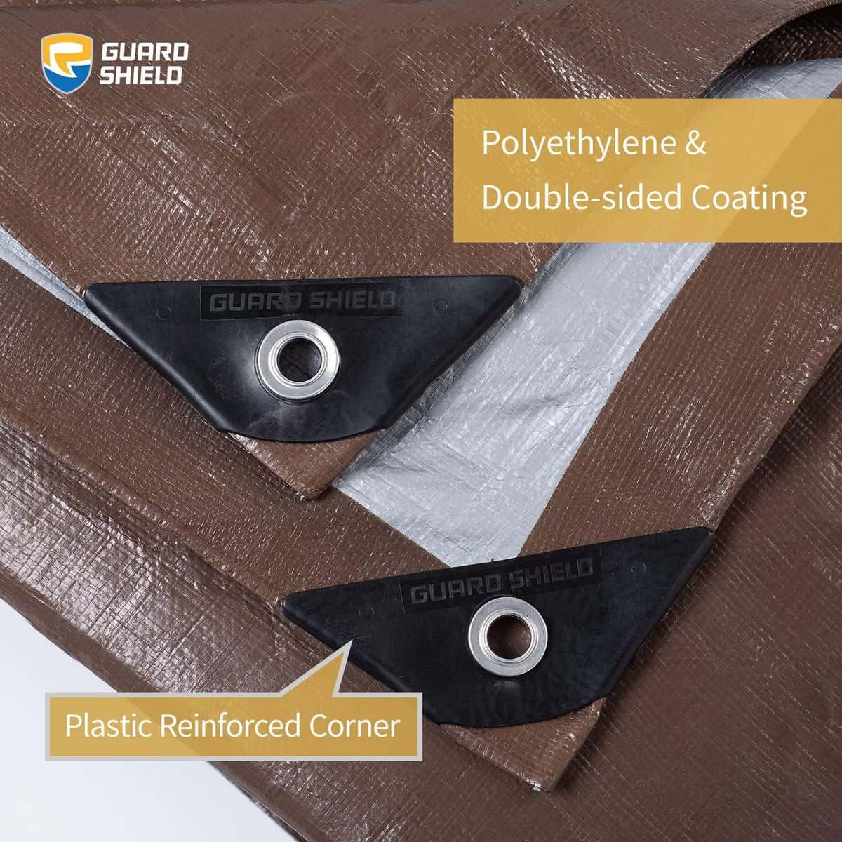 GUARD SHIELD Tarps Heavy Duty Waterproof 18x24 Feet Brown/Bright Silver Poly Tarp Cover Square Outdoor Thick UV Resistant Tarpaulin with Grommets 10mil