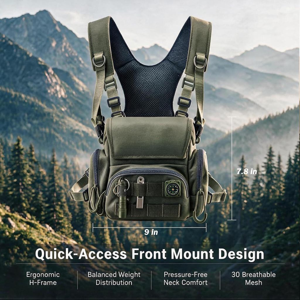 Binocular Harness Chest Pack - Bino Harness Hunting Chest Rig with Pocket