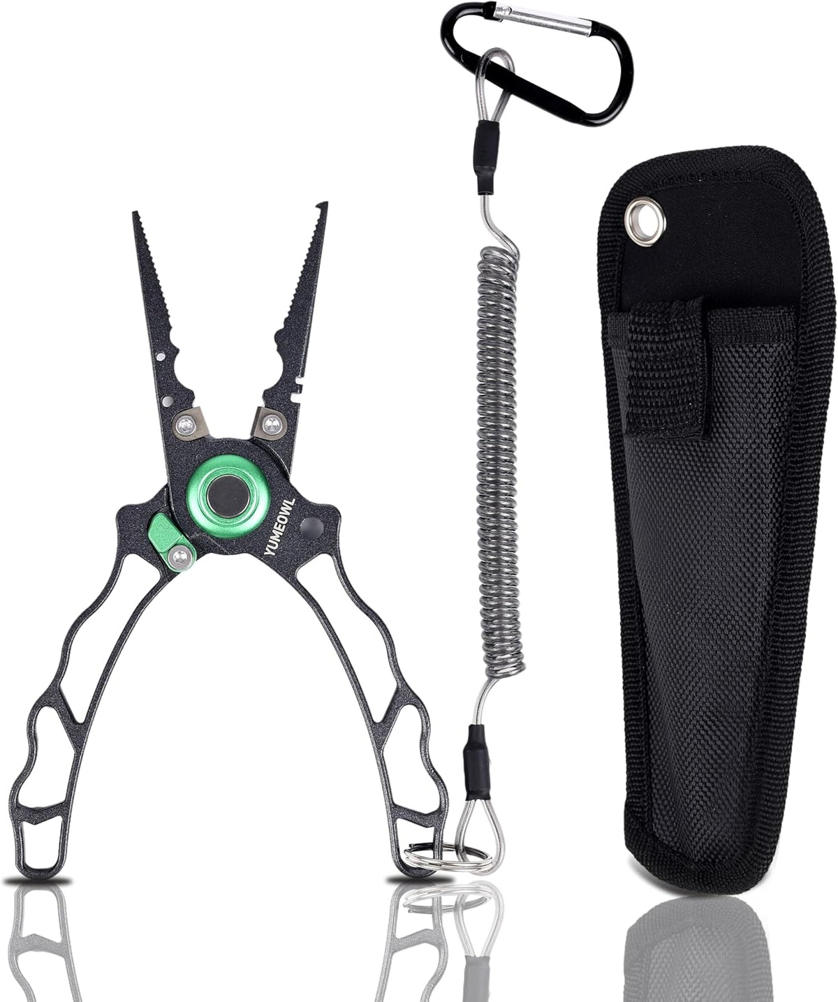 Fishing Pliers with Innovative Ergonomical Handle, Corrosion Saltwater Resistant,Fishing Multitool Hook Remover Braided Fishing Line Cutting, Split Ring with Coiled Lanyard and Sheath
