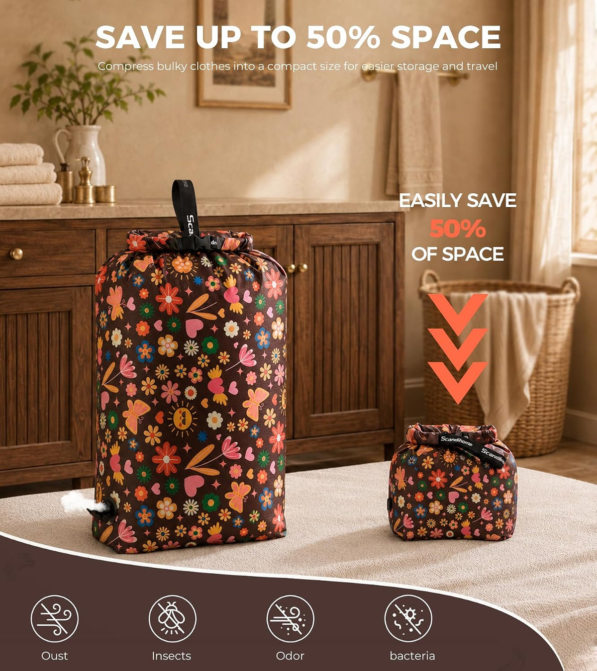 Travel Laundry Bag, Pump-Free Compression for Dirty Clothes