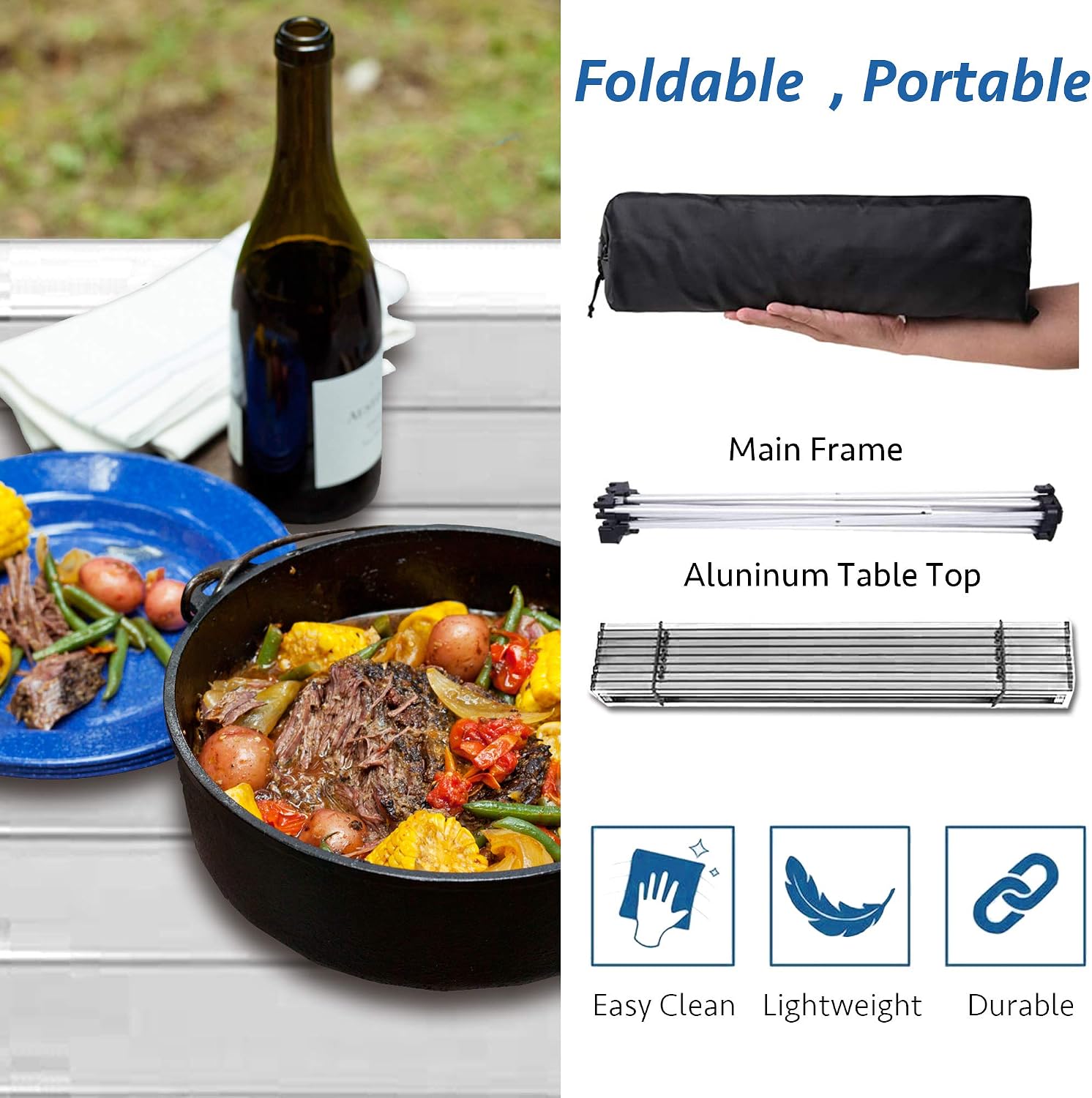 Grope Small Folding Camping Table, Aluminum Beach Table for Sand (Silver-S)