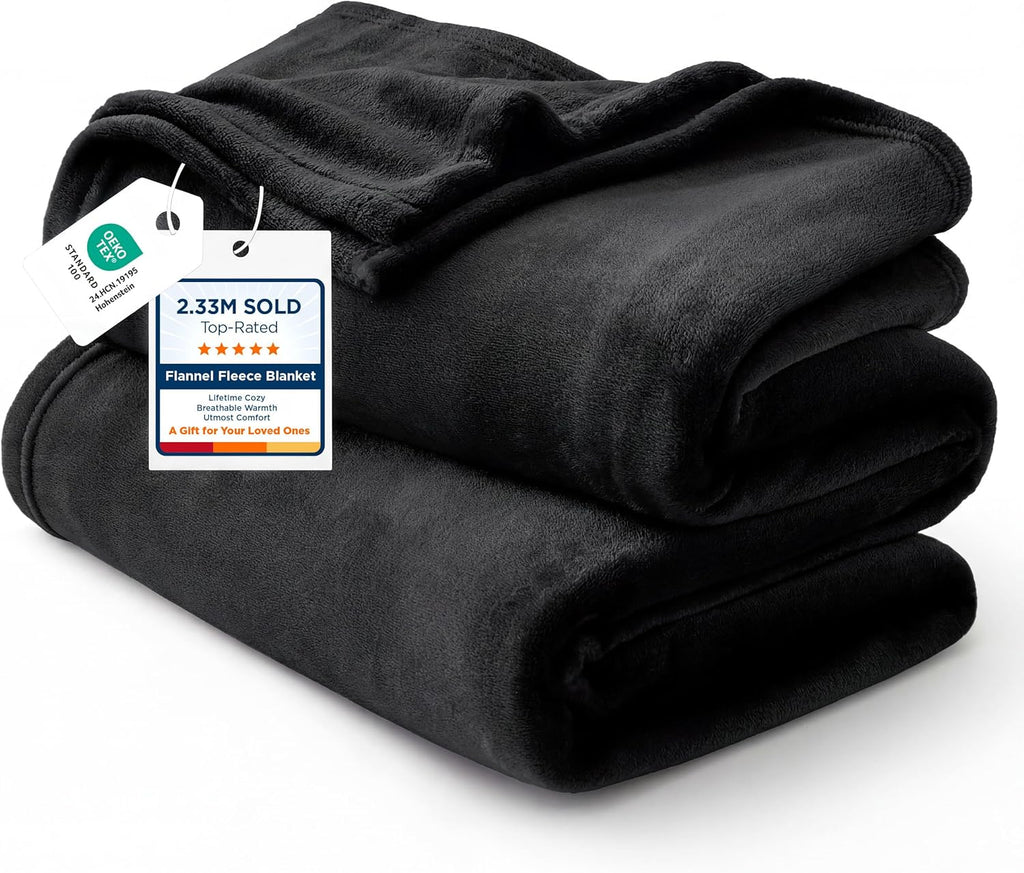 Bedsure Soft Cozy Warm Fleece Throw Blanket for Couch 300GSM Black 50"x60"