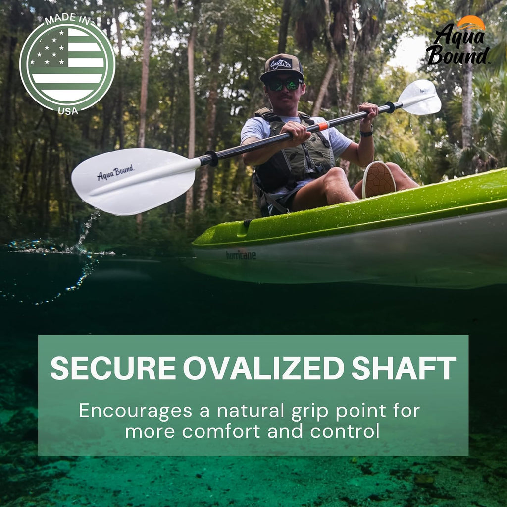 AQUA BOUND Manta Ray Hybrid 2-Piece Posi-Lok™ Kayak Paddle - Carbon Shaft, Fiberglass-Reinforced Nylon Blades with Dihedral Design, Adjustable Offset, High-Angle Performance