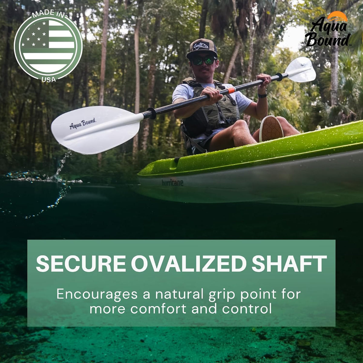 AQUA BOUND Manta Ray Hybrid 2-Piece Posi-Lok™ Kayak Paddle - Carbon Shaft, Fiberglass-Reinforced Nylon Blades with Dihedral Design, Adjustable Offset, High-Angle Performance