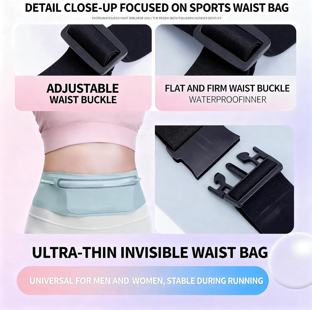 2 in 1 running set | running belt + moisture sweat headband, ultra-thin invisible shock proof waist bag, three pockets belly bag, suitable for fitness, jogging, hiking