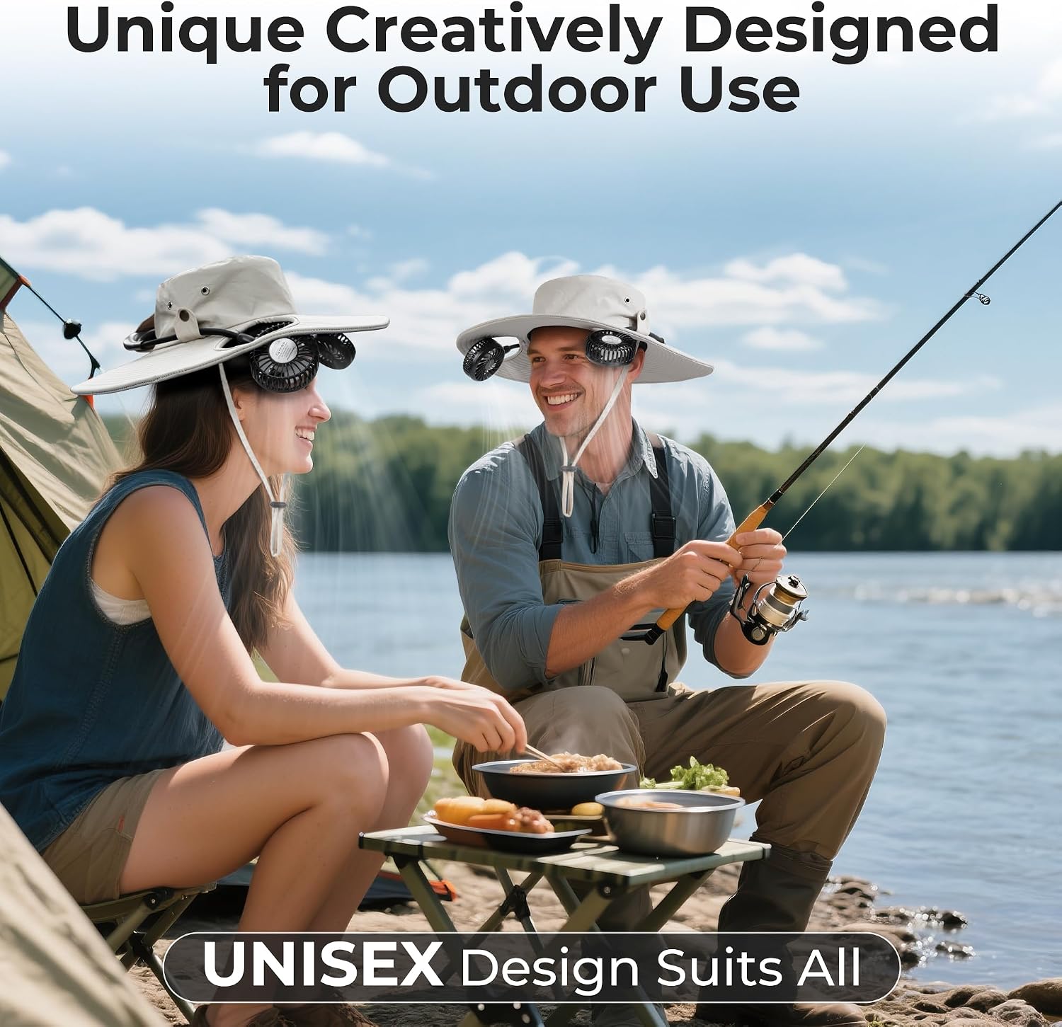 AMACOOL Bucket Hat Fan, Gifts for Him Father Dad Husband, Fishing Essentials for Women Men Camping Hiking Beach Gardening