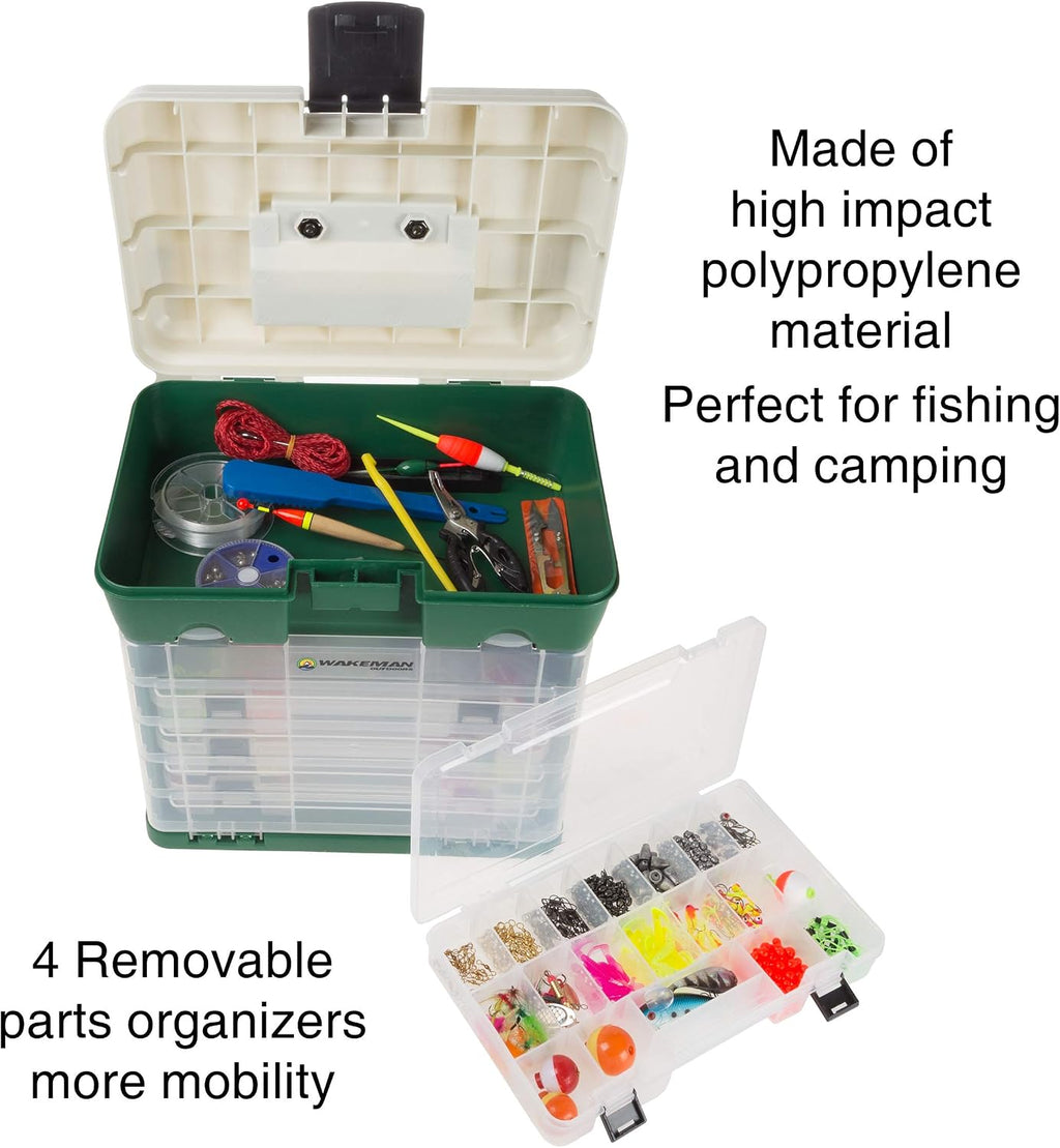 Storage Tool Box Organizer - Utility Box with 4 Drawers and 19 Compartments for Camping Supplies and Fishing Tackle by Wakeman Outdoors