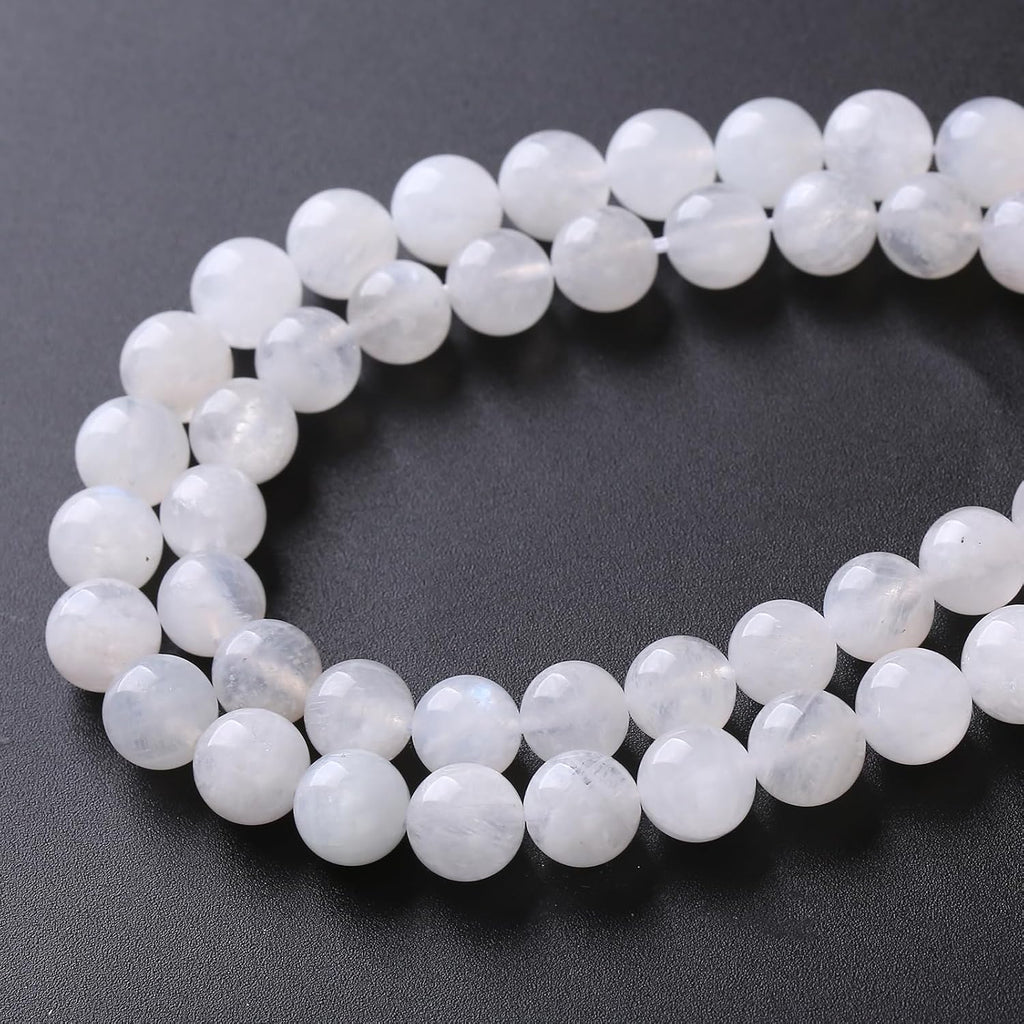 75PCS 10MM Natural Stone White Moonstone Gemstone Semi Precious Beads for Jewelry Making DIY Bracelet