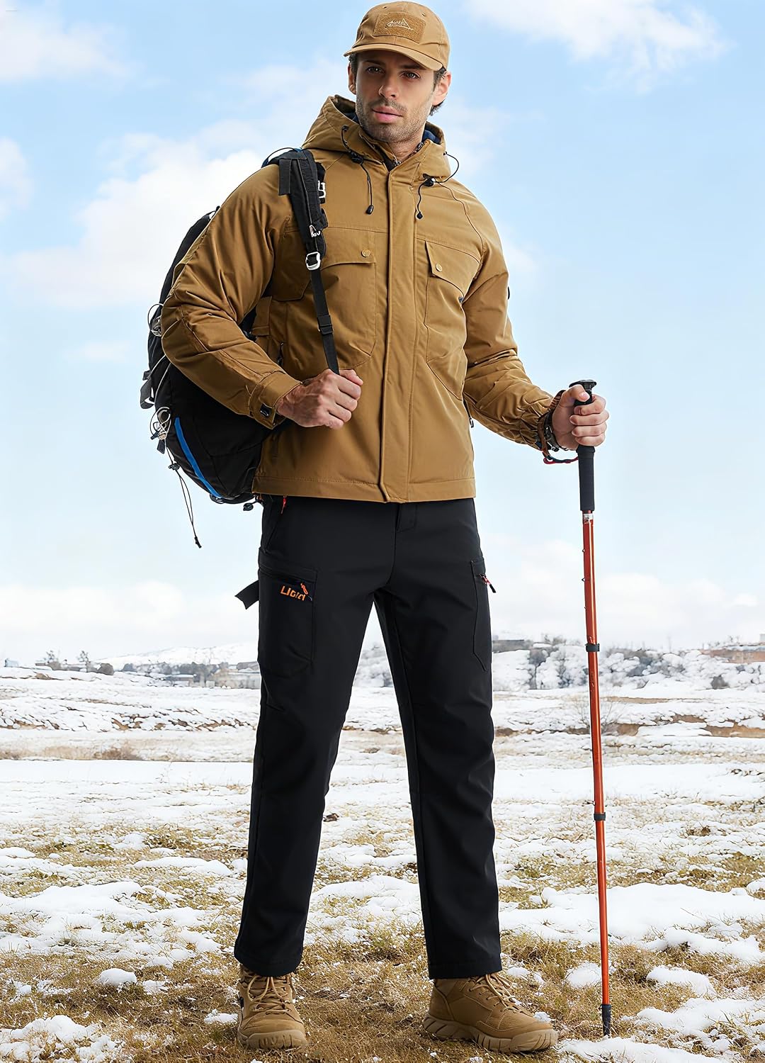 Libin Men's Fleece Lined Hiking Pants Snow Ski Water Resistant