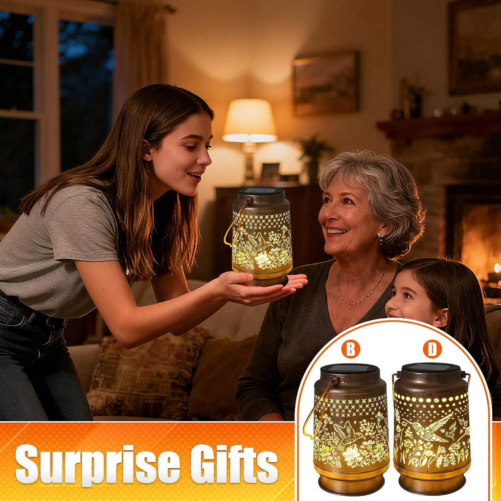 Hummingbird Solar Lantern - Outdoor Decorative solars Lantern for Garden, Backyard, and Porch - Waterproof Hanging Lanterns for Outside - Perfect Gifts for Women