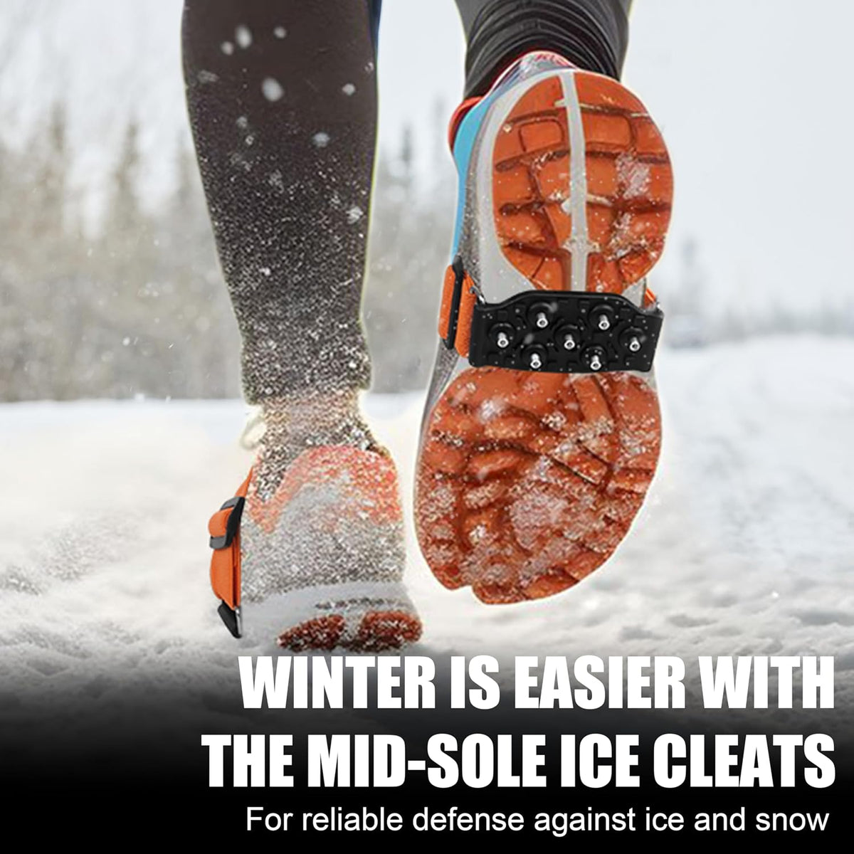 Ice Cleats Mid-Sole Snow Traction Cleats for Walking on Snow and Ice Anti Slip Rotatable Crampons Ice Shoes Grippers 7 Tungsten Studs for Women Men Outdoor/Indoor Jogging Hiking