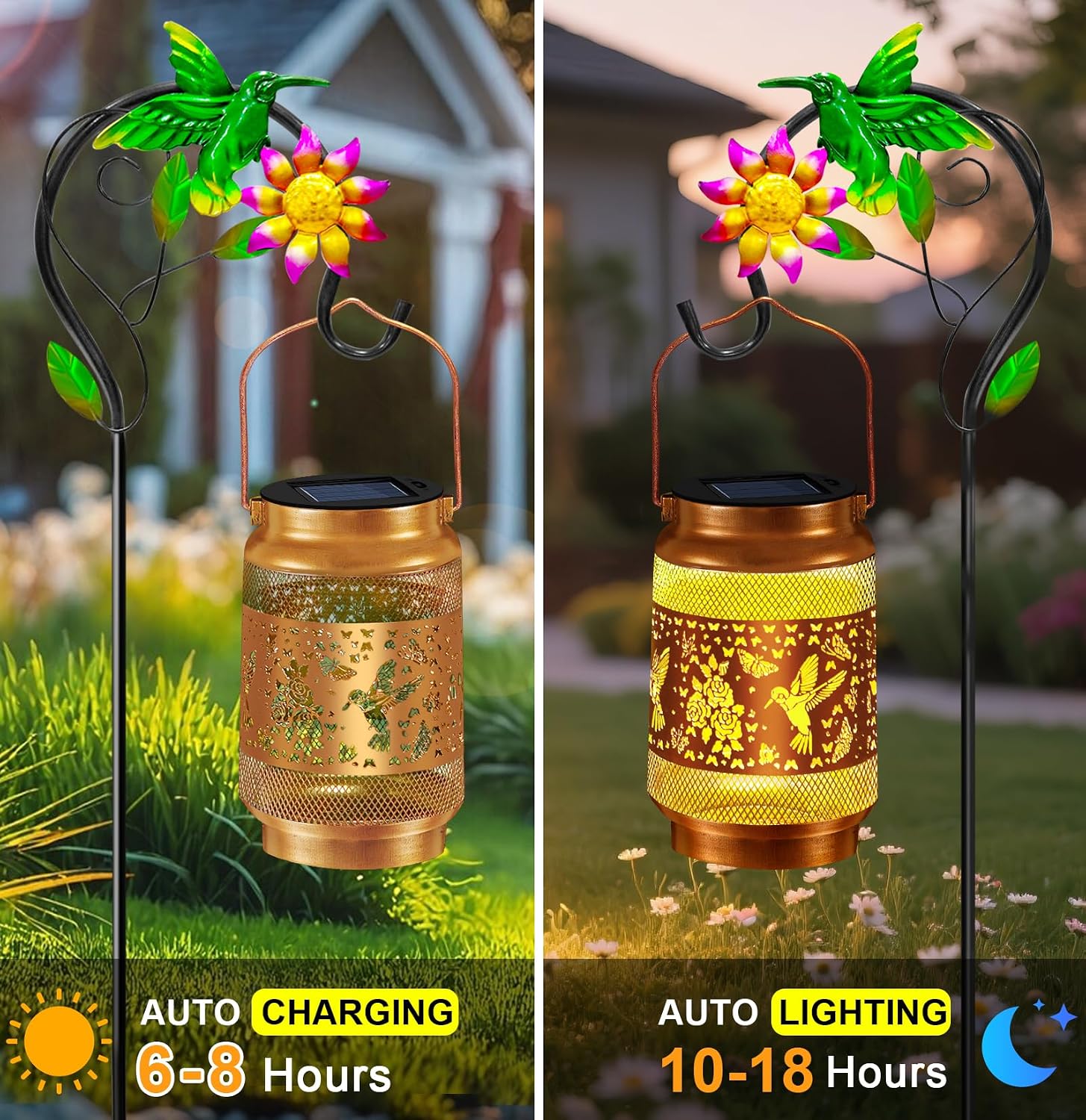 Solar Garden Lights Outdoor Decor, Hummingbird Lantern with Shepherd Hook