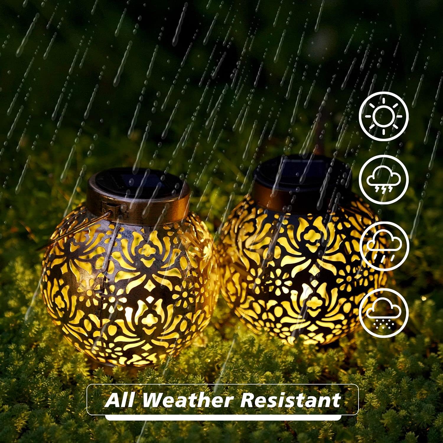 Set of 2 Solar Hanging Lanterns Outdoor for Garden Patio, Bronze