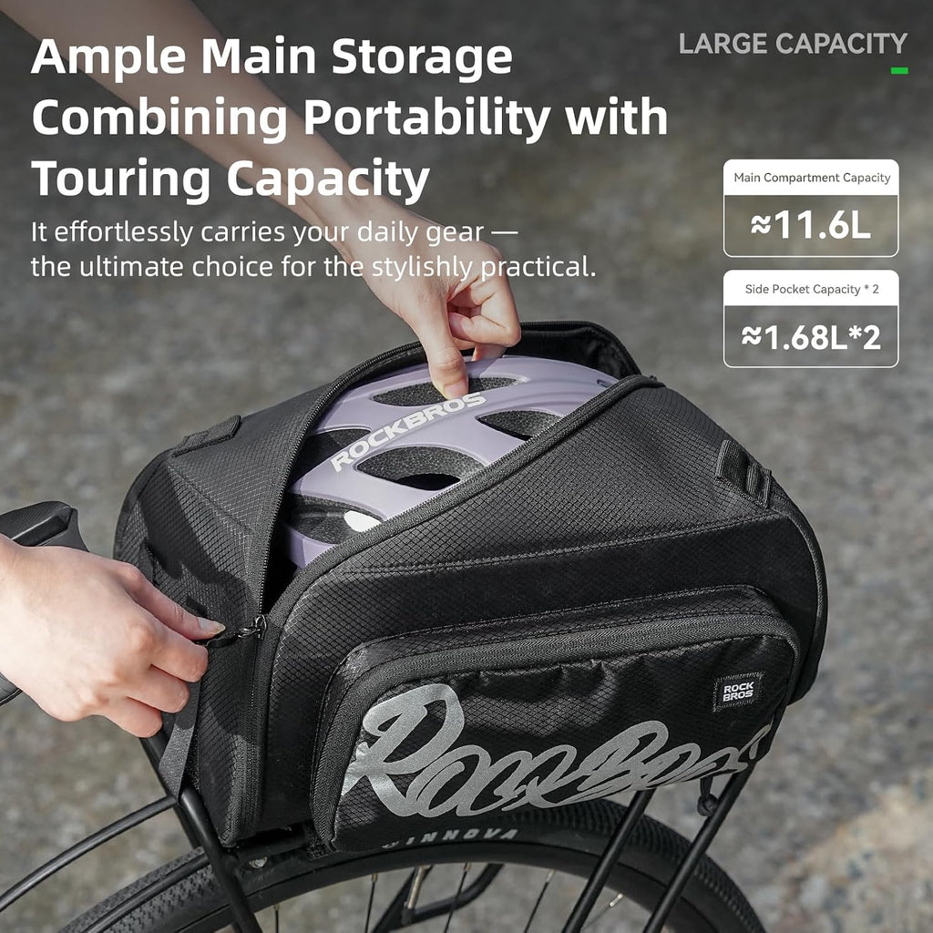ROCKBROS One-Piece Folding Bike Rear Rack Bag 12L/15L with Strap