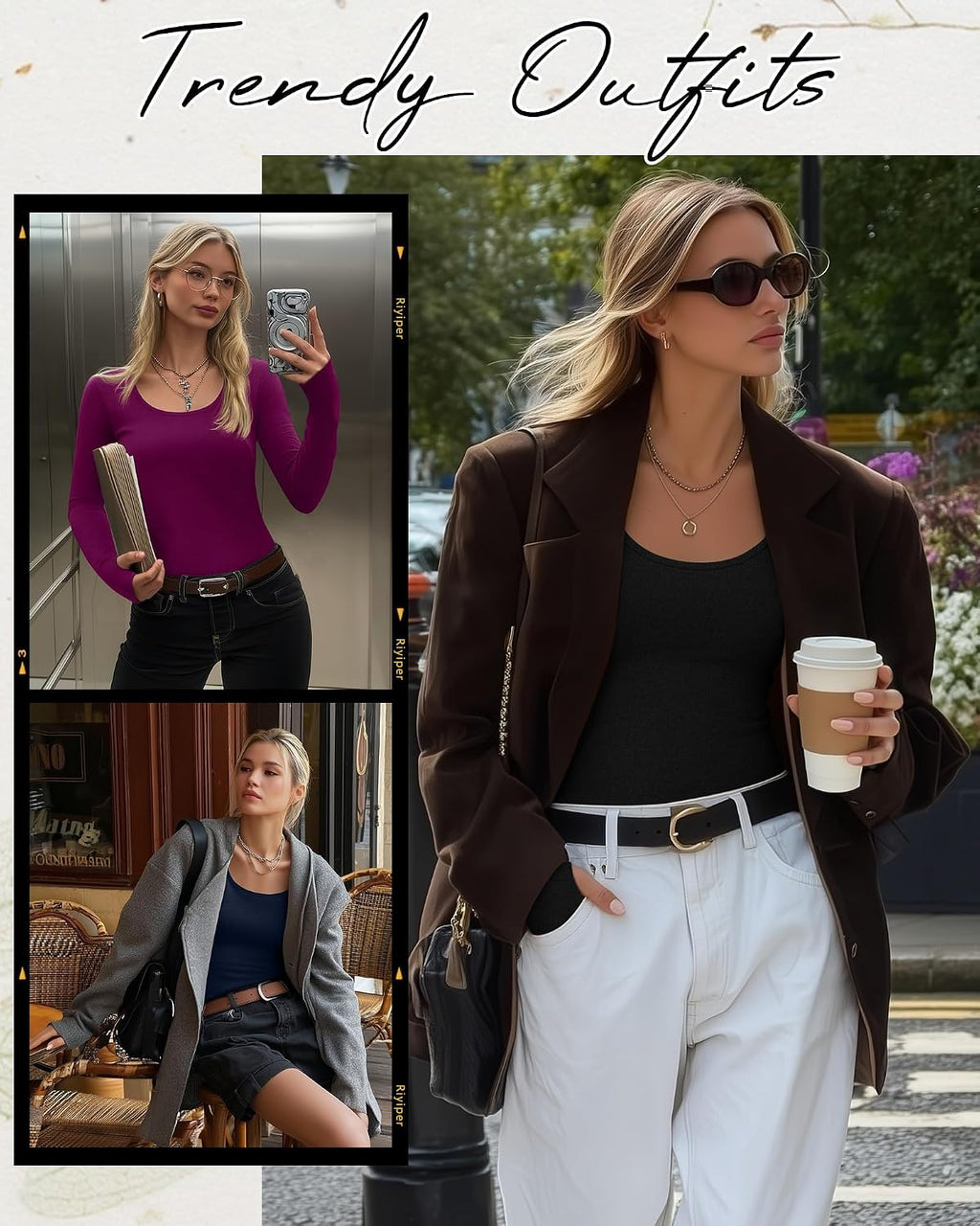 Riyiper 3 Pack Women's Thermal Long Sleeve Shirts Scoop Neck Top