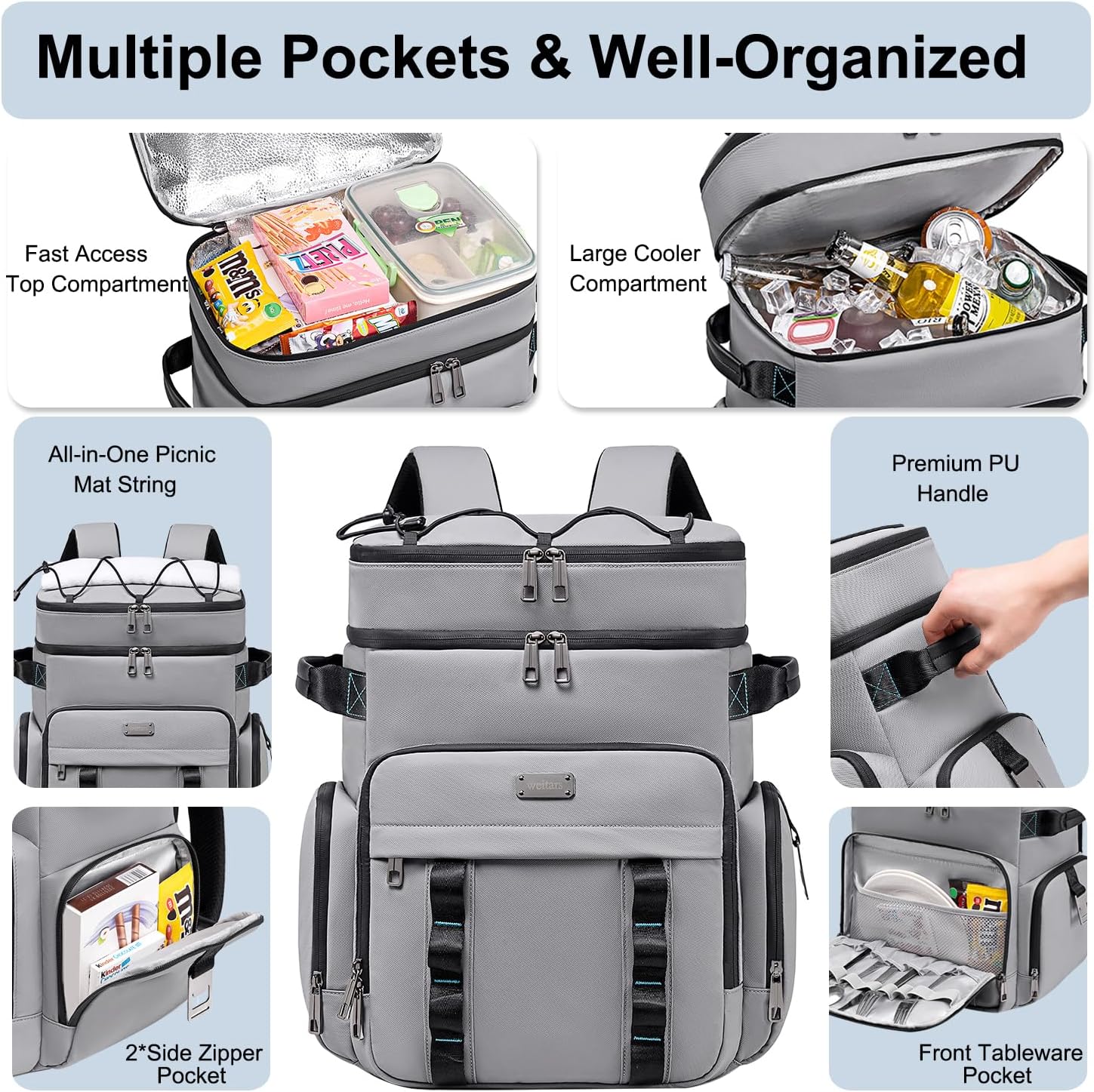 Weitars Insulated Cooler Backpack,Waterproof Soft Cooler Bag 31L/52 Can