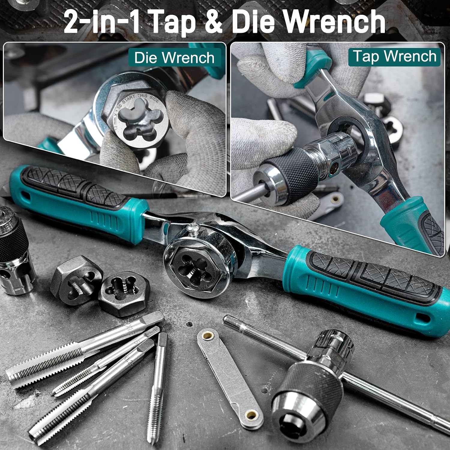 42-Piece Metric Tap and Die Set with Comfortable Ratcheting Tap Handle for Internal and External Threading