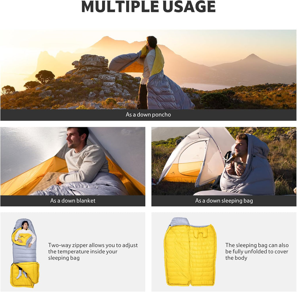 Naturehike 0 Degree Ultralight Down Sleeping Bag for Adults, 650 Fill Power, Backpacking Cold Weather Sleeping Bag with RDS Down, -2℉ / 18℉ Sleeping Bags for Camping, Hiking
