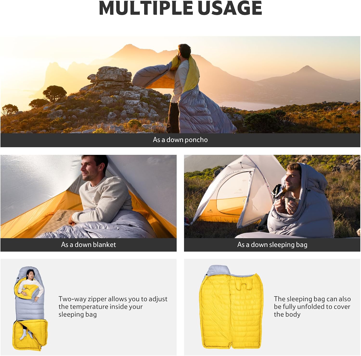 Naturehike 0 Degree Ultralight Down Sleeping Bag for Adults, 650 Fill Power, Backpacking Cold Weather Sleeping Bag with RDS Down, -2℉ / 18℉ Sleeping Bags for Camping, Hiking