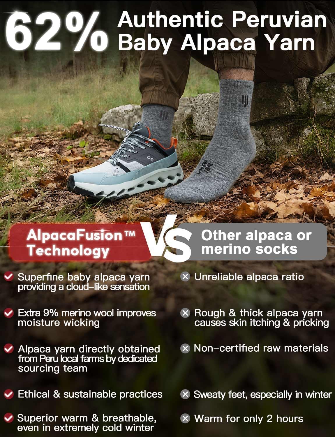 Juclise Baby Alpaca Wool Lightweight Micro Crew Socks for Men & Women