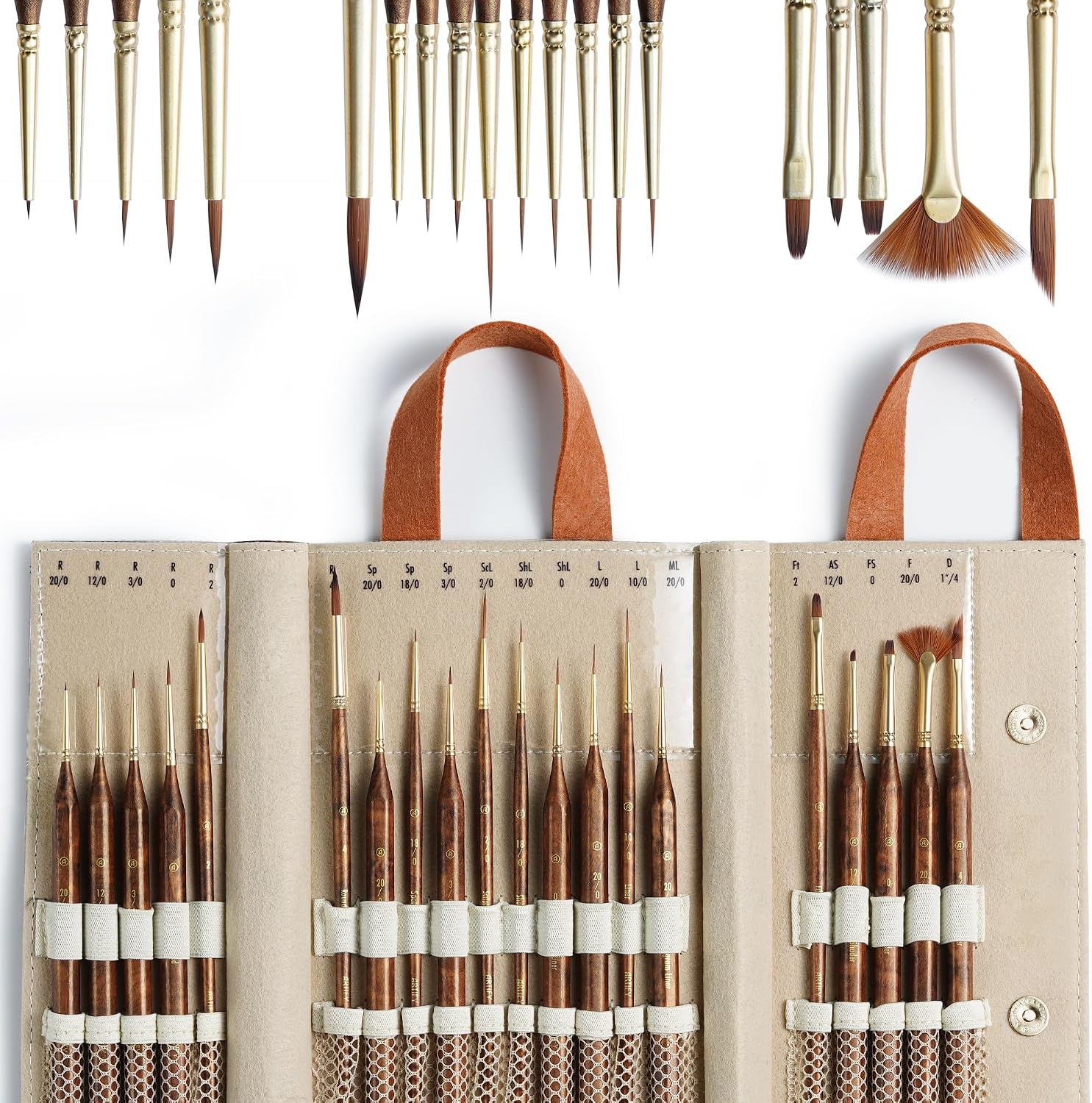 Artify Extreme Detail Paint Brushes Professional, 20pcs Ultra-Fine & Multipe Specialty Brushes for Miniature, Illustration & Craft Painting, Precision Paint Brush Set with High-End Handbag