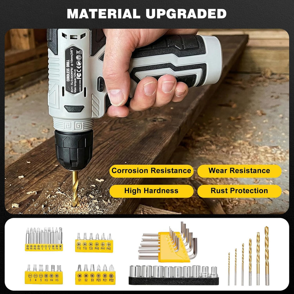 157-Piece Tool Set, 8V Cordless Drill Set, Hand Tool Kit for Men and Women