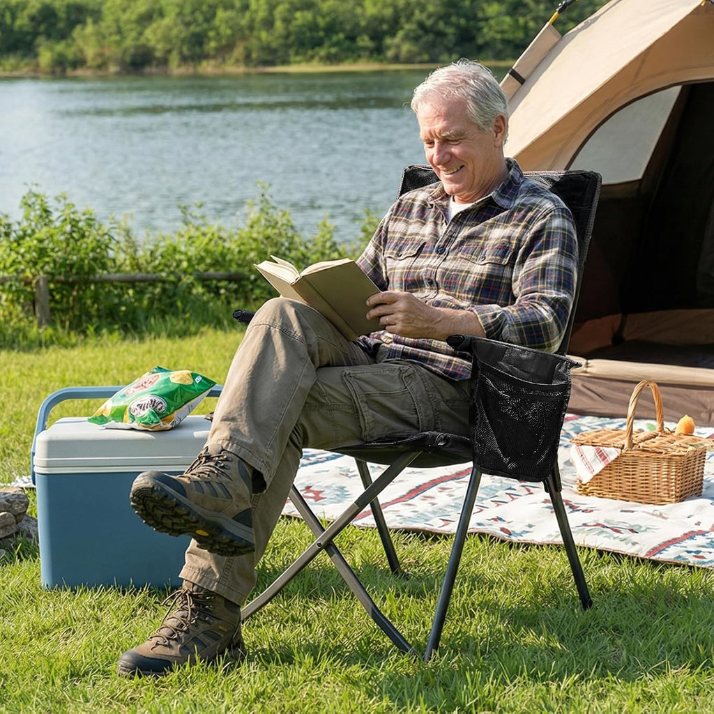 EVER ADVANCED Reclining Camping Chairs for Adult Supports 350lbs Black