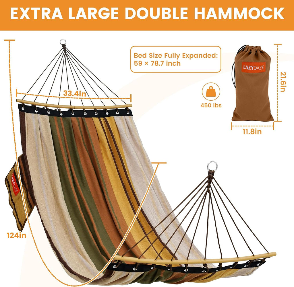 Lazy Daze Camping Hammock, Double Outdoor Hammock with Curved Spreader Bar