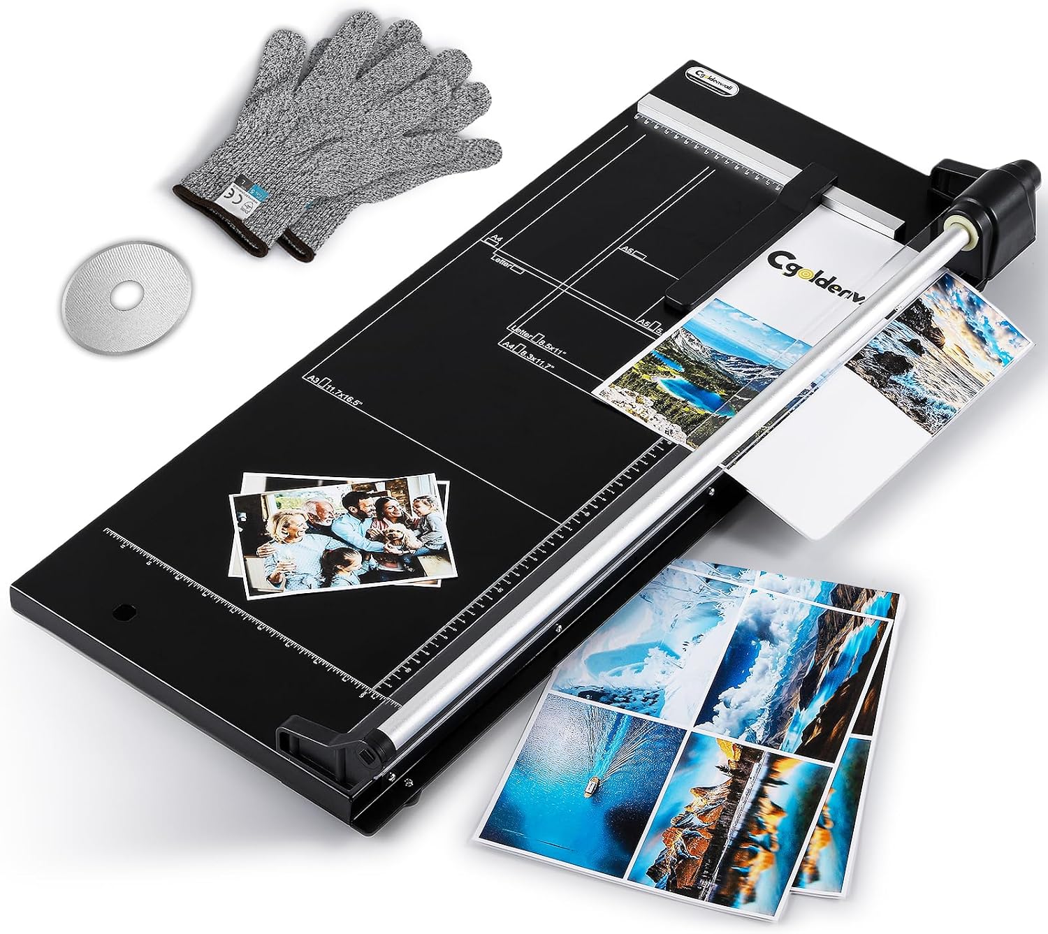 CGOLDENWALL A4 Rotary Paper Trimmer, 12 Sheets, w/Extra Blade & Gloves, for Cardstock Photo, Heavy Duty Paper Cutter for Offices Schools Crafts (14.9 Inch Cut Length)